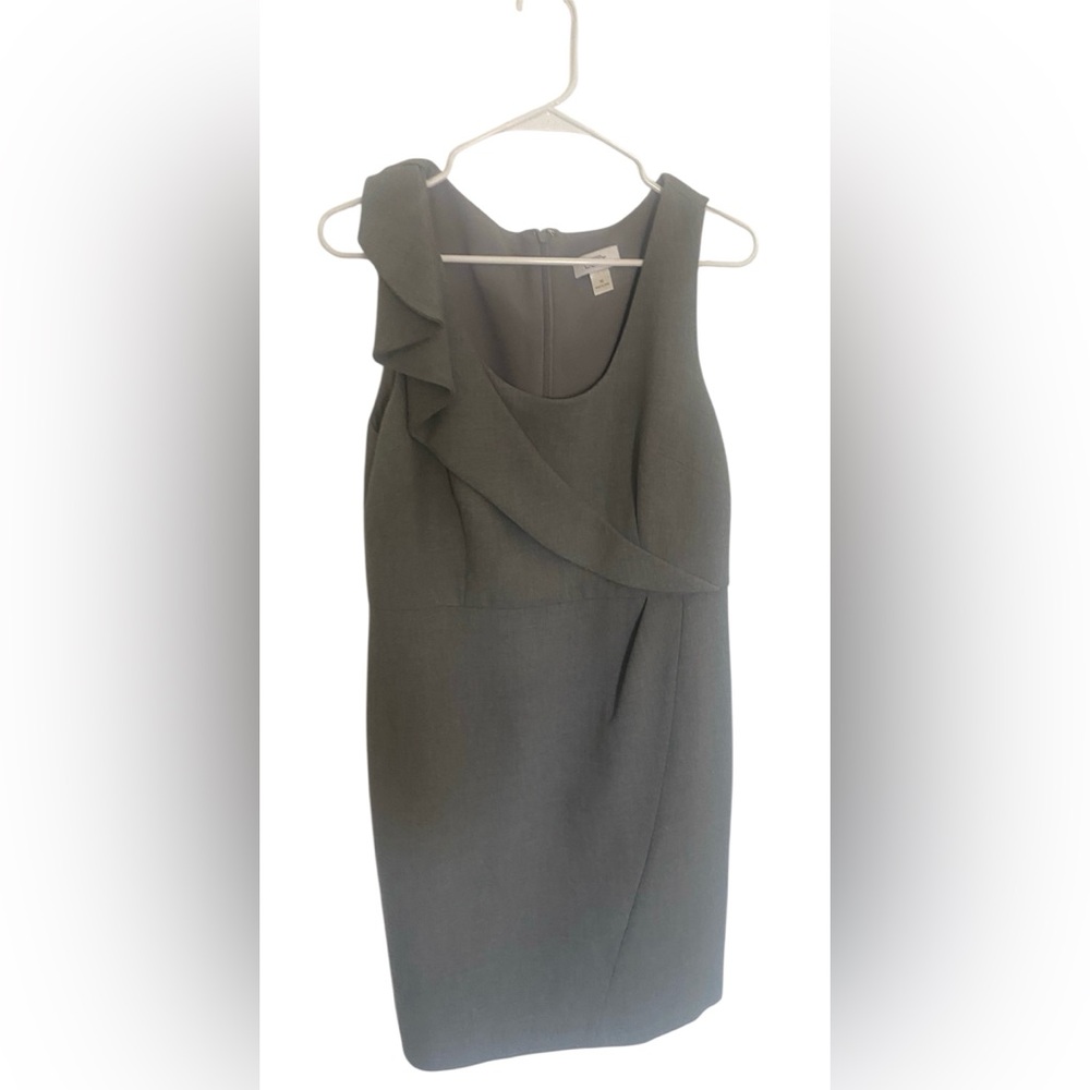 Classic Ann Taylor Loft Gray Sleeveless Ruffle Sheath Dress